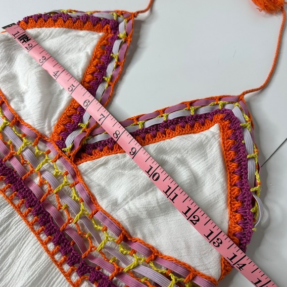 Indigo Rein White Crochet Trim Halter Maxi Dress Boho Festival Beach Size M - Picture 7 of 16